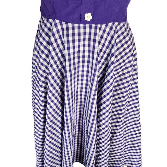 Hell Bunny Purple Checkered Gingham Fit & Flare Pinup Style Midi Dress - Picture 7 of 11